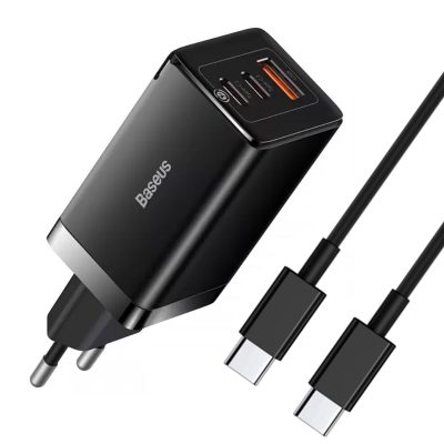 Мережевий зарядний пристрій Baseus GaN5 Pro PD 65W + QC 3.0 (1×USB-A / 2×USB-C) + кабель USB-C → USB-C (CCGP12020)