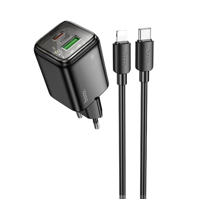 Мережевий зарядний пристрій Hoco N53 Monsoon PD 30W + QC 3.0 (1×USB-A / 1×USB-C) + кабель USB-C → Lightning