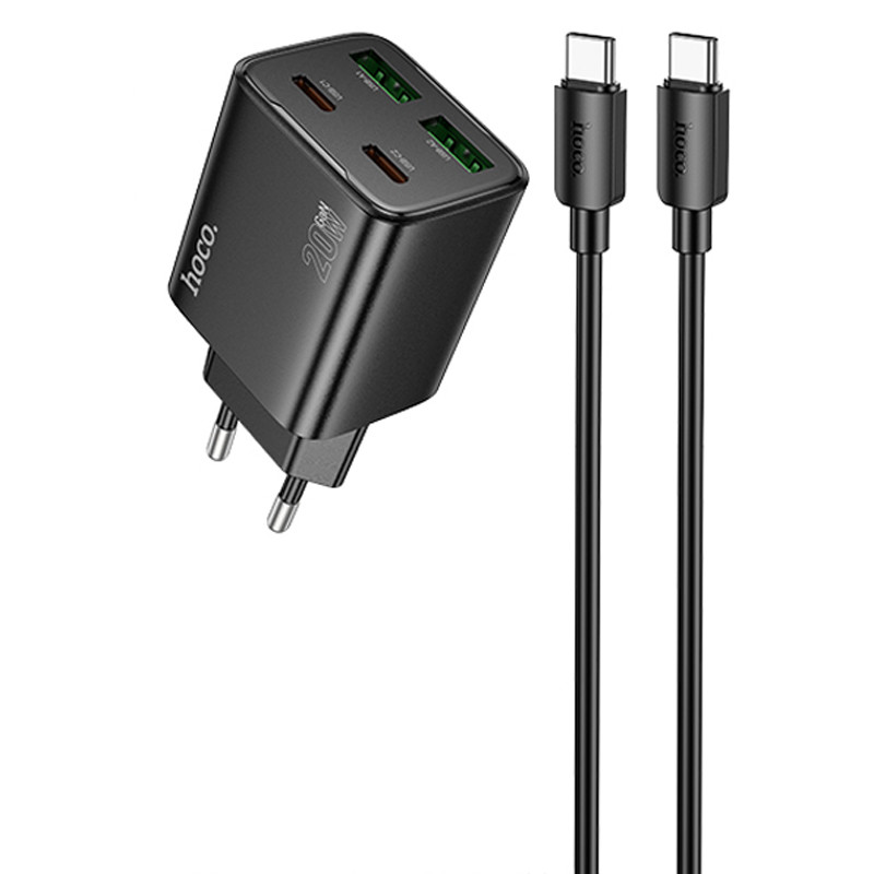 Мережевий зарядний пристрій Hoco N55 Fundador PD 20W + QC 3.0 (2×USB-A / 2×USB-C) + кабель USB-C → USB-C