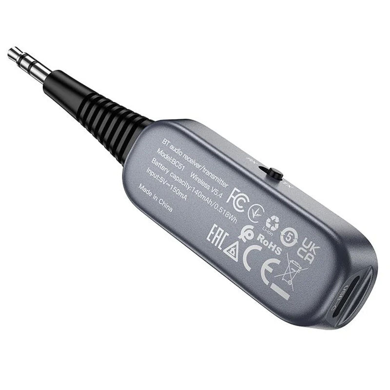 Bluetooth аудіо ресивер/трансмітер Borofone BC51 Clear way (AUX 3.5mm) Metal gray
