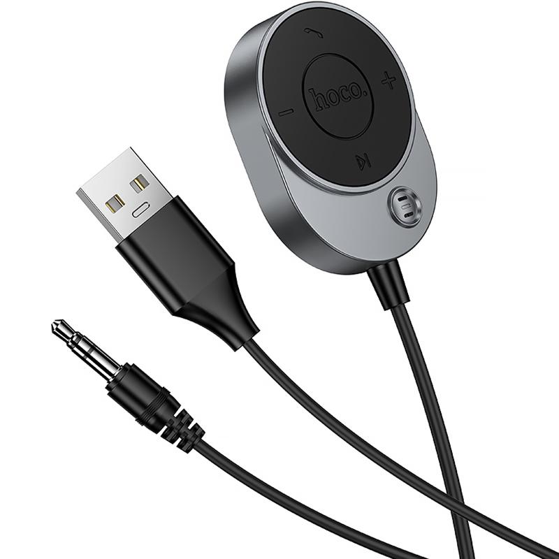 Bluetooth аудіо ресивер Hoco E150 Path (AUX 3.5mm + USB-A) Metal gray
