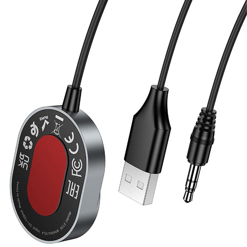 Bluetooth аудіо ресивер Hoco E150 Path (AUX 3.5mm + USB-A) Metal gray