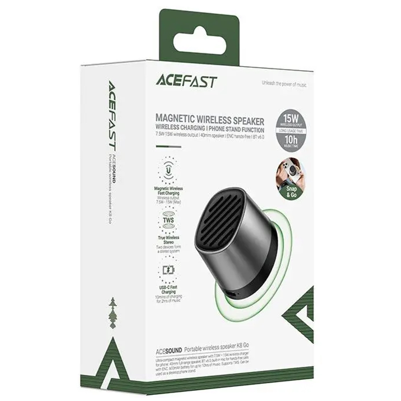Bluetooth Колонка Acefast K8 5W + Бездротовий зарядний пристрій 15W Black