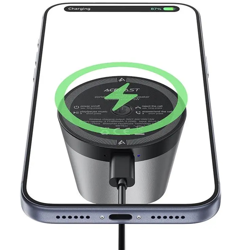 Bluetooth Колонка Acefast K8 5W + Бездротовий зарядний пристрій 15W Black