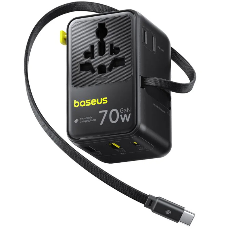 Мережевий універсальний перехідник Baseus CG11 70W with retractable cable (2×USB-A / 3×USB-C/1Socket) (E0307E)