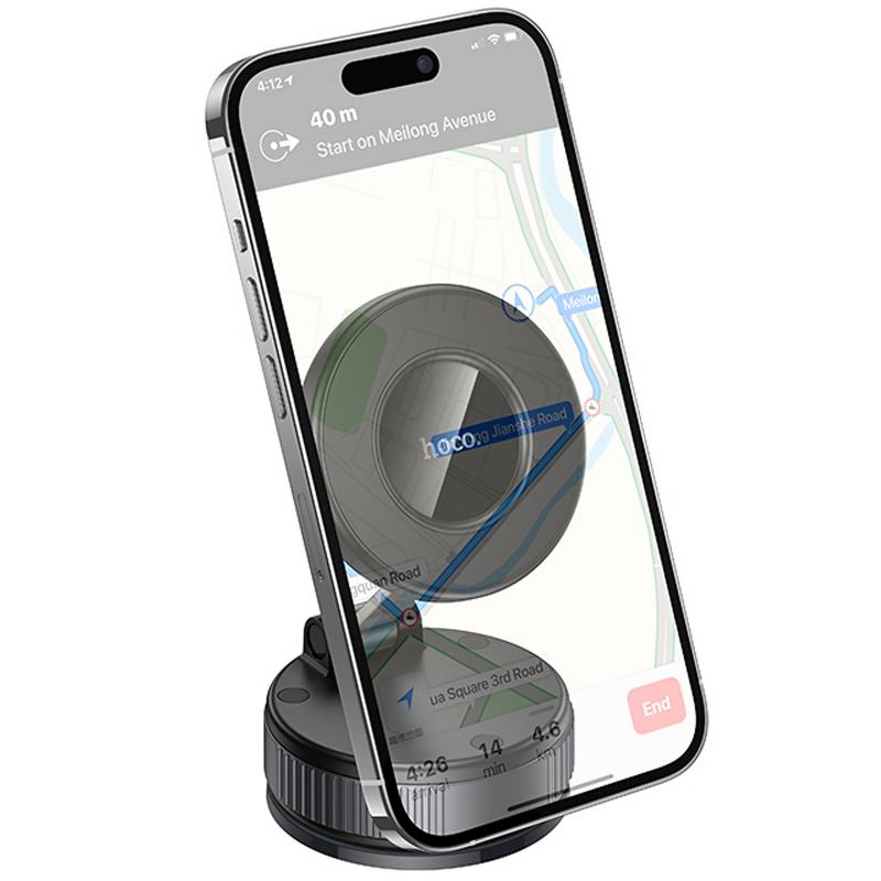 Автотримач Hoco H86 Dragon manual suction cup magnetic (universal) Black / Metal gray