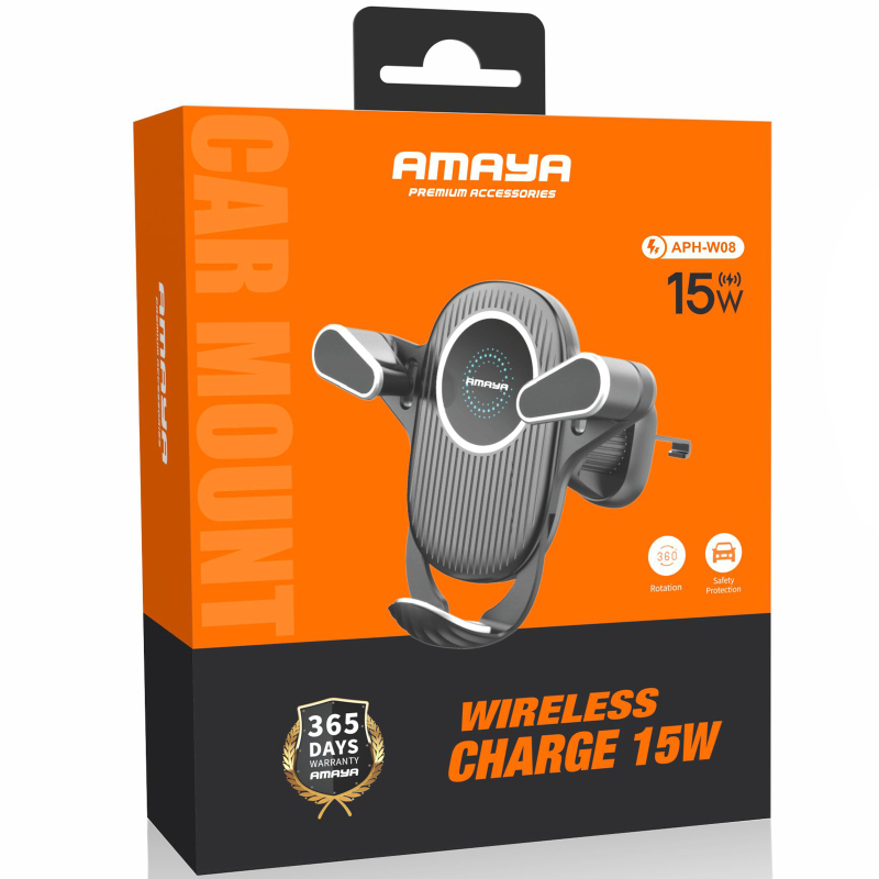 Автотримач з Бездротовий зарядний пристрій Amaya APH-W08 15W (air outlet) Black