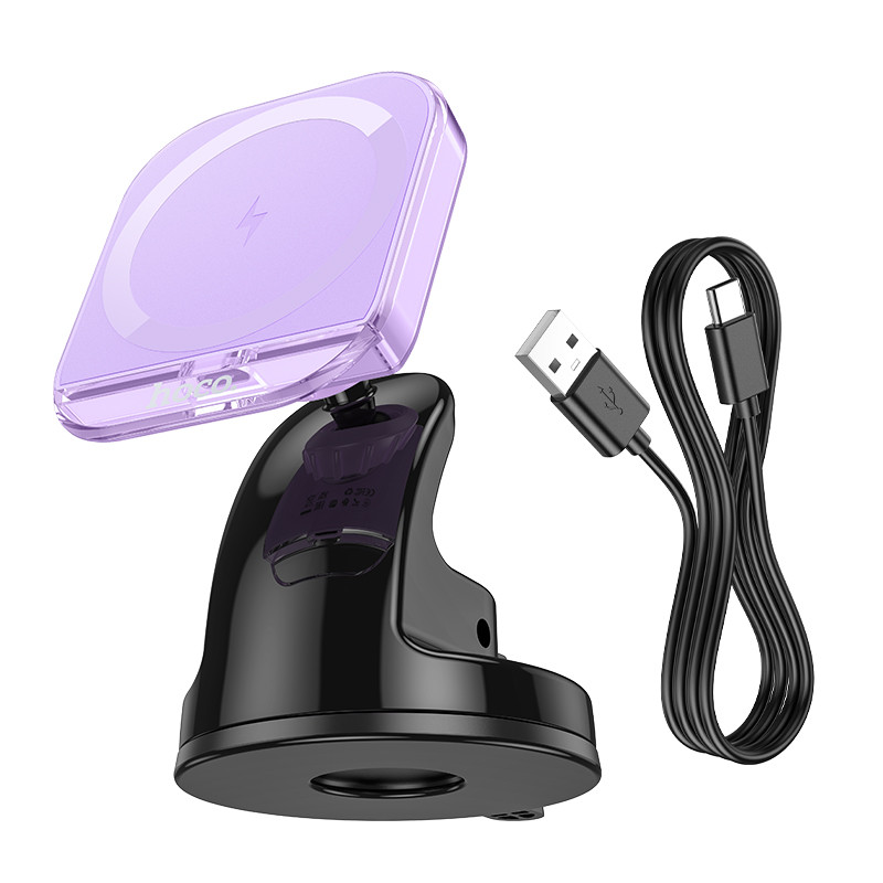 Автотримач з Бездротовий зарядний пристрій Hoco HW18 Crystal 15W (center console) Romantic purple