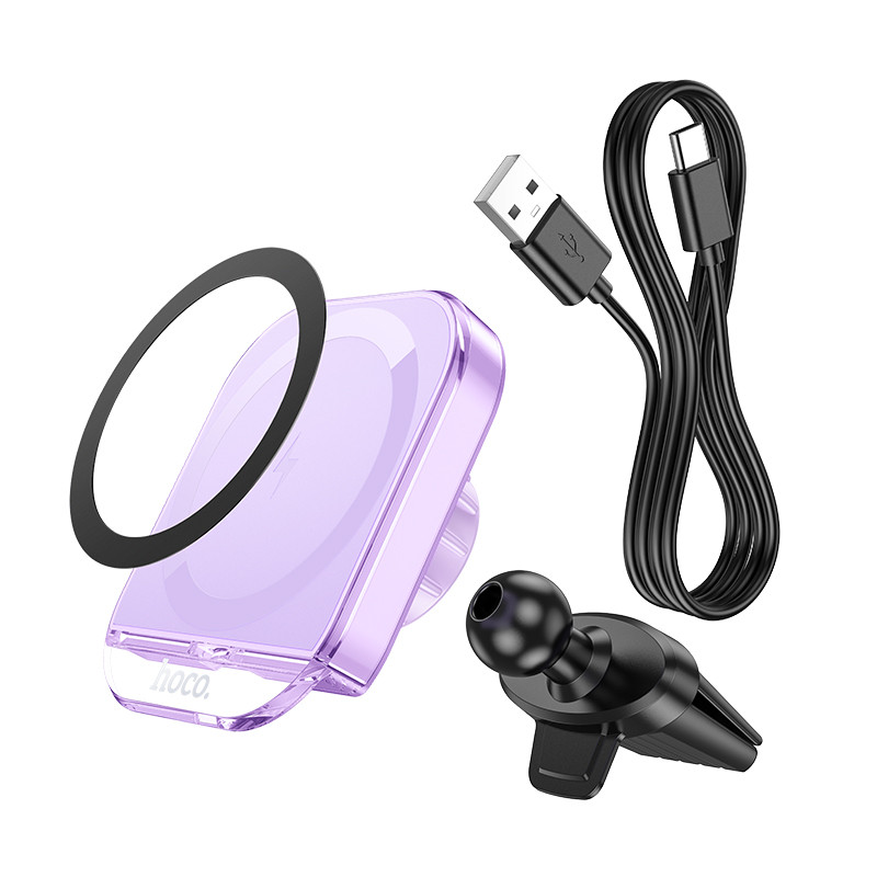Автотримач з Бездротовий зарядний пристрій Hoco HW17 Crystal 15W (air outlet) Romantic purple