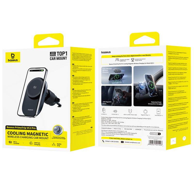 Автотримач з Бездротовий зарядний пристрій Baseus PrimeTrip VC2 Pro Qi2.2 25W (air outlet) (C0013N) Cosmic Black