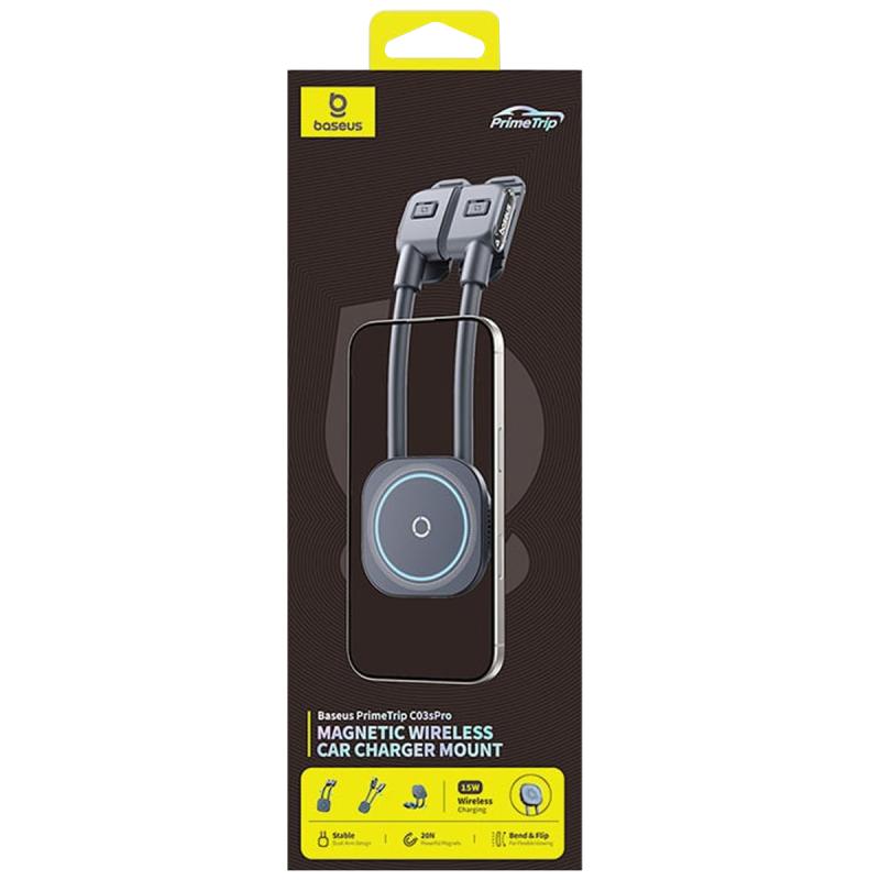 Автотримач з Бездротовий зарядний пристрій Baseus PrimeTrip C03s Pro Magnetic 15W (center console) (C0013B) Cosmic Black