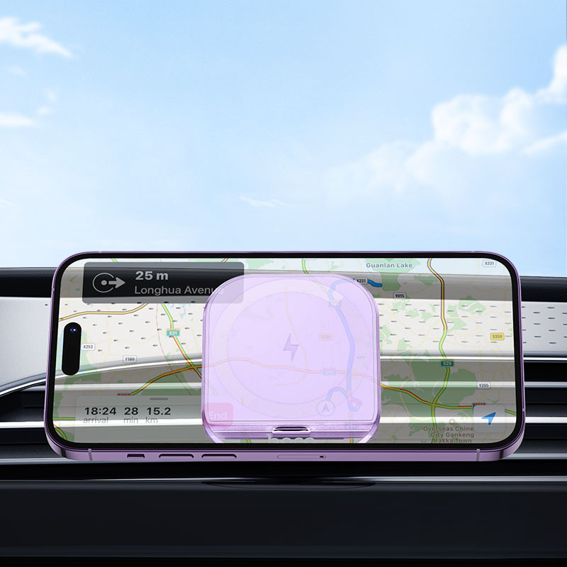 Автотримач з Бездротовий зарядний пристрій Hoco HW17 Crystal 15W (air outlet) Romantic purple