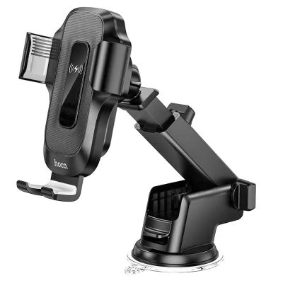 Автотримач з Бездротовий зарядний пристрій Hoco HW3 Wise 15W (center console) Black