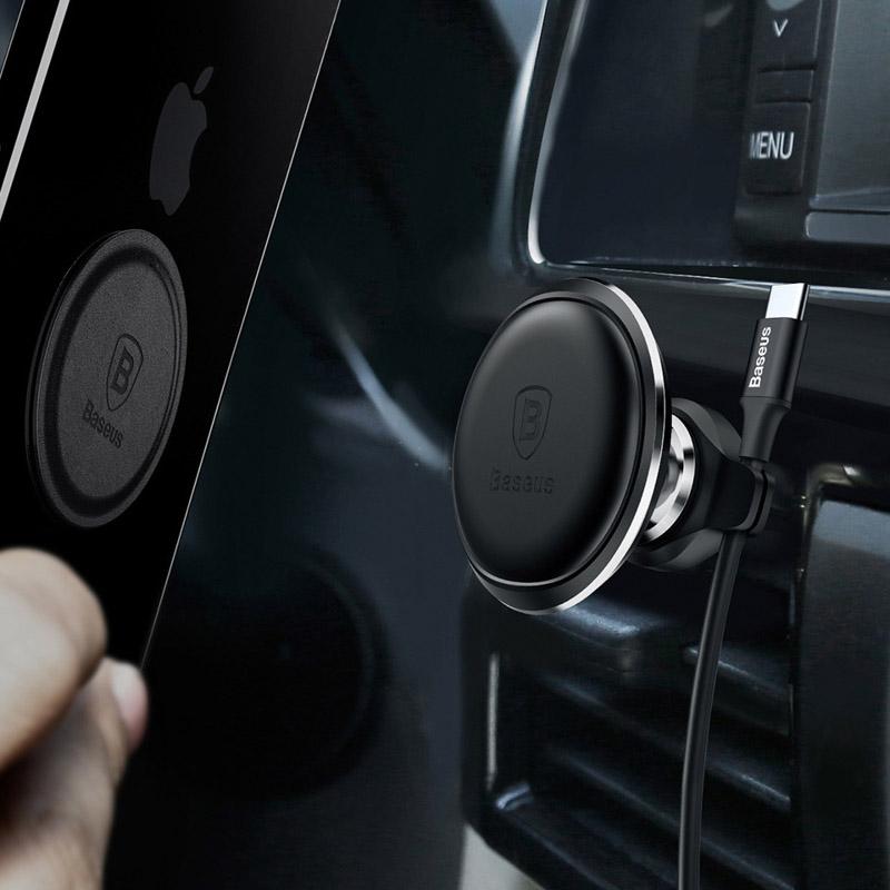 Автотримач Baseus Magnetic OS with cable clip (air outlet) (C40141201113)