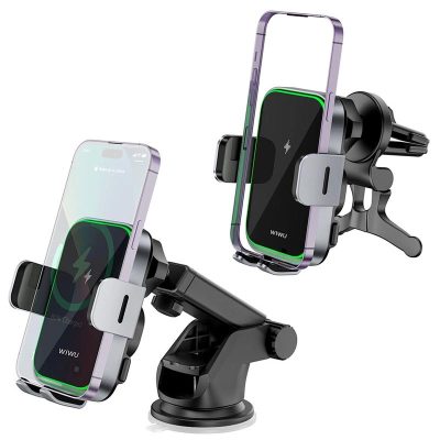 Автотримач з Бездротовий зарядний пристрій WIWU CH-313 15W (center console) Black