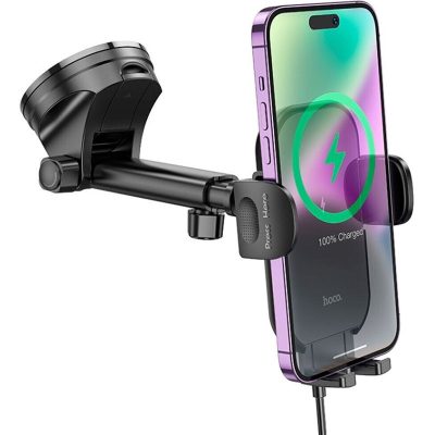 Автотримач з Бездротовий зарядний пристрій Hoco HW5 Journey 15W (center console) Black