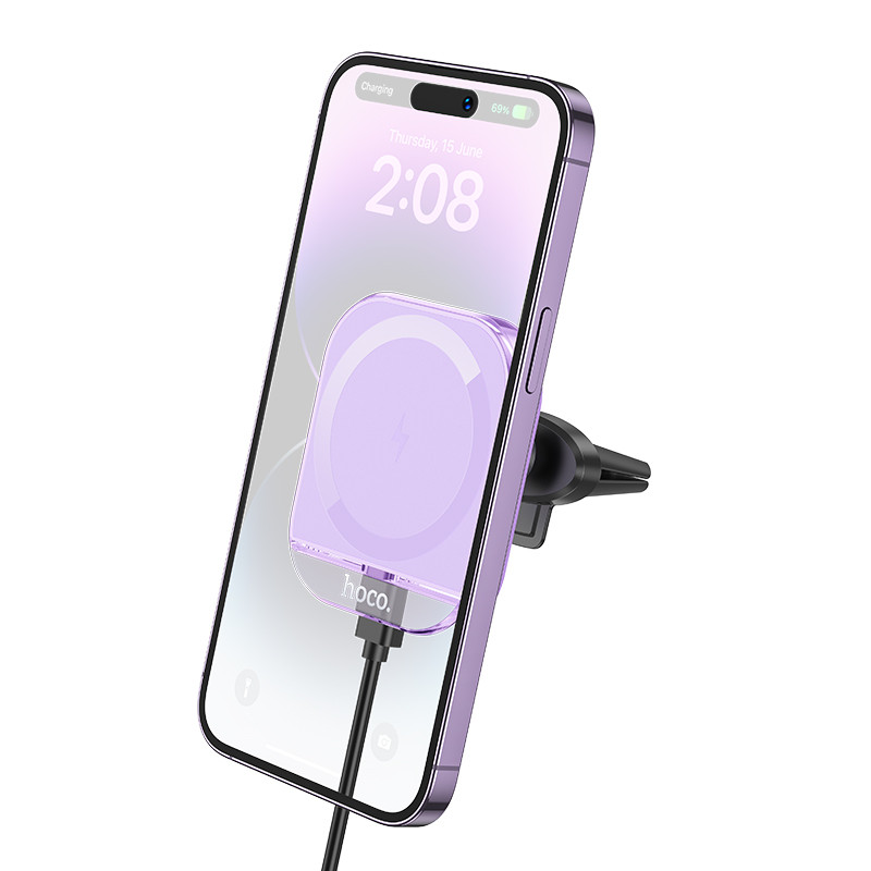 Автотримач з Бездротовий зарядний пристрій Hoco HW17 Crystal 15W (air outlet) Romantic purple