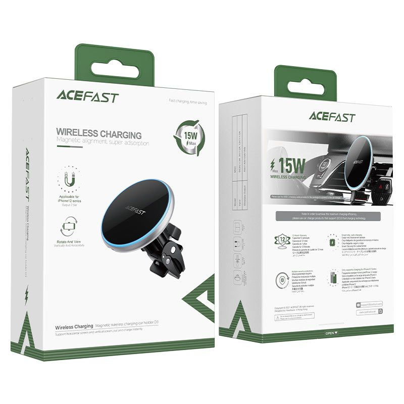 Автотримач з Бездротовий зарядний пристрій Acefast D3 magnetic wireless 15W (air outlet) Silver