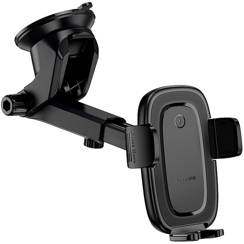 Автотримач з Бездротовий зарядний пристрій Borofone BH223 Follower 15W (center console) Black