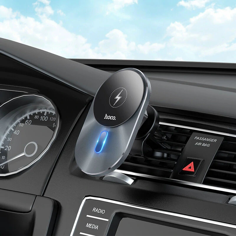 Автотримач з Бездротовий зарядний пристрій Hoco CA91 Magic 15W (air outlet) Сірий