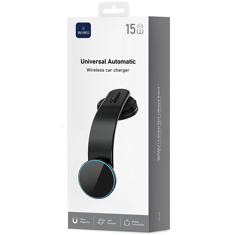 Автотримач з Бездротовий зарядний пристрій WIWU CH-327 Universal Automatic 15W (center console) Black