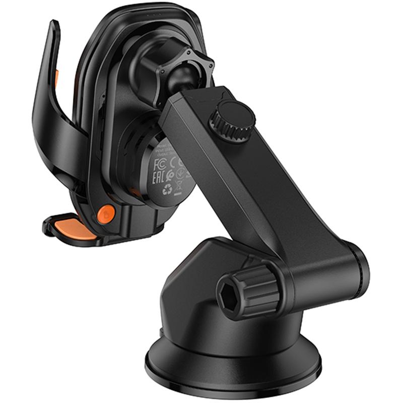 Автотримач з Бездротовий зарядний пристрій Hoco HW34 Blue whale 3-axis linkage wireless 15W (center console) Black