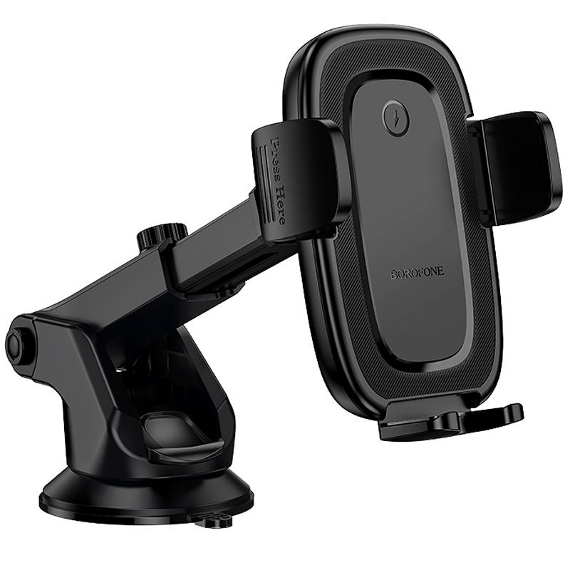Автотримач з Бездротовий зарядний пристрій Borofone BH223 Follower 15W (center console) Black