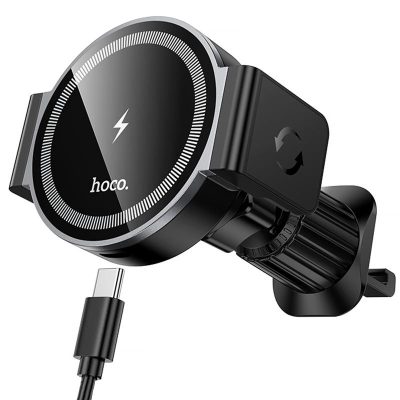 Автотримач з Бездротовий зарядний пристрій Hoco HW35 Power 15W (air outlet) Black
