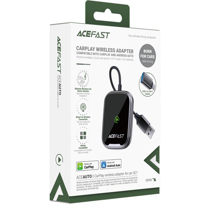 Адаптер Acefast QC1 car wireless CarPlay/Android Auto Gray