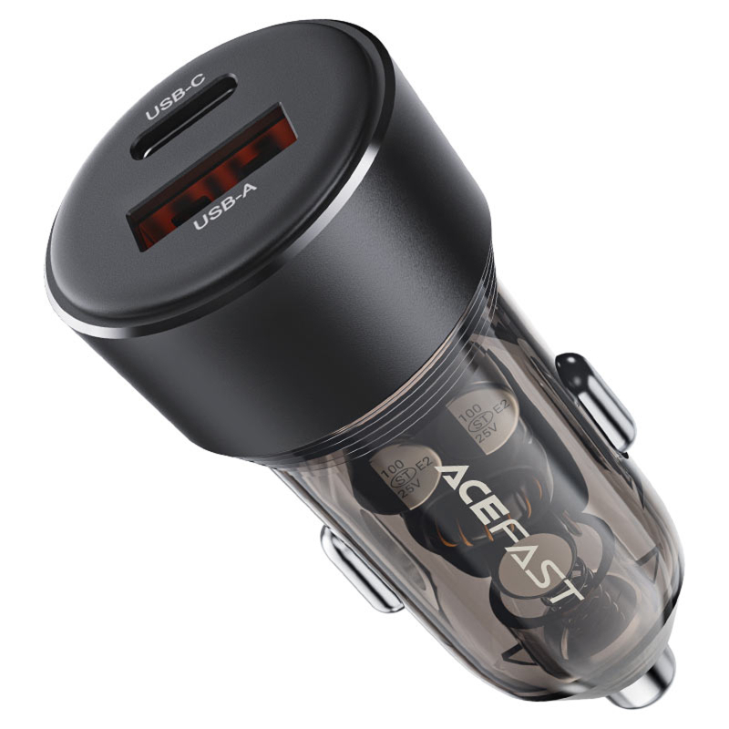 Автомобільний зарядний пристрій Acefast B12 PD 30W + QC 3.0 total 60W (1×USB-A / 1×USB-C) Black