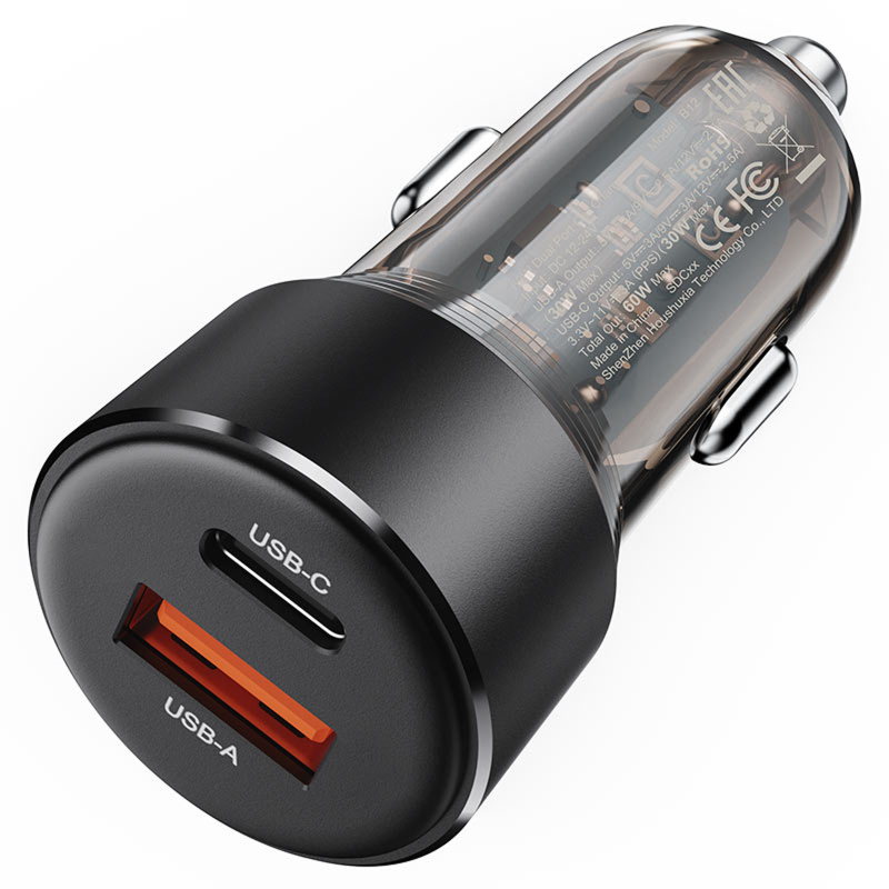 Автомобільний зарядний пристрій Acefast B12 PD 30W + QC 3.0 total 60W (1×USB-A / 1×USB-C) Black
