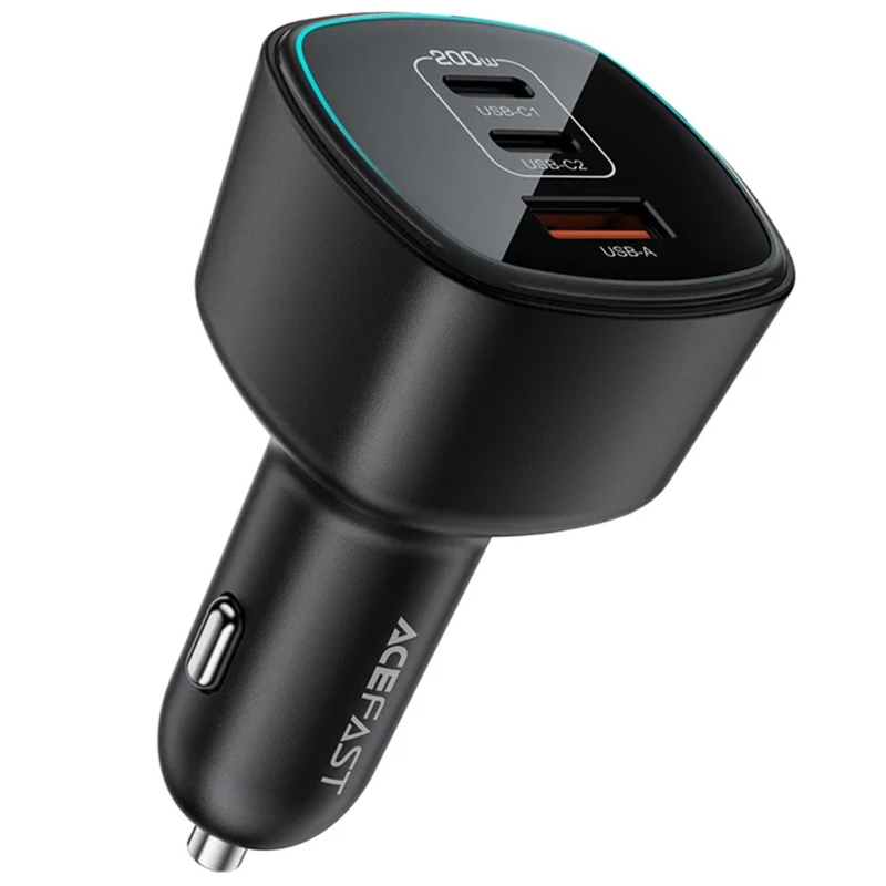 Автомобільний зарядний пристрій Acefast B18 PD 100W + QC 3.0 total 200W (1×USB-A / 2×USB-C) Black