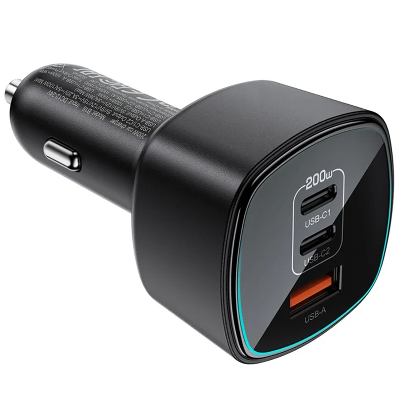 Автомобільний зарядний пристрій Acefast B18 PD 100W + QC 3.0 total 200W (1×USB-A / 2×USB-C) Black