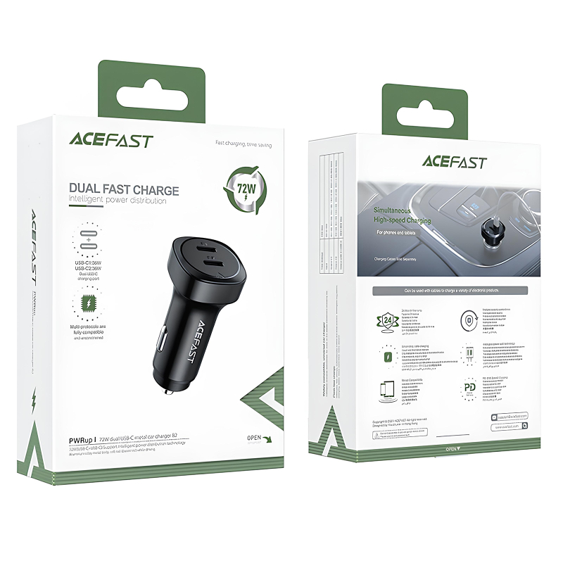Автомобільний зарядний пристрій Acefast B2 PD 36W + PD 36W total 72W (2×USB-C) Black