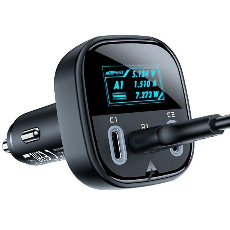 Автомобільний зарядний пристрій Acefast B5 PD 36W + QC 4.0 total 101W (1×USB-A / 2×USB-C) Black