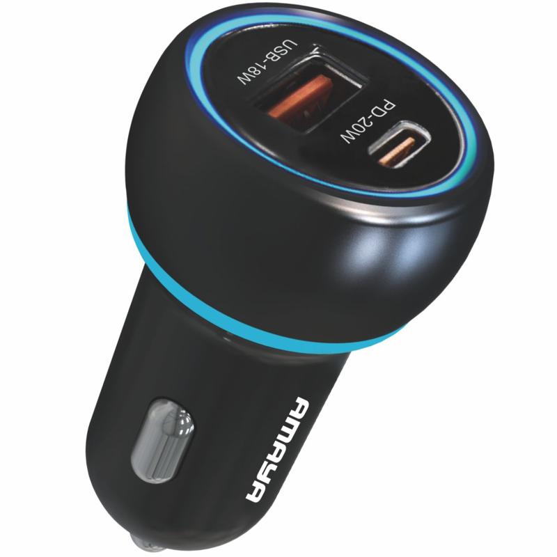 Автомобільний зарядний пристрій Amaya ACC-01 PD 20W + QC 3.0 total 38W (1×USB-A / 1×USB-C) Black