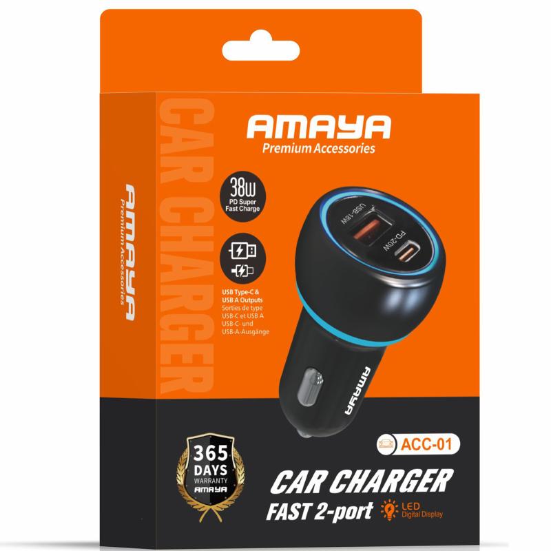 Автомобільний зарядний пристрій Amaya ACC-01 PD 20W + QC 3.0 total 38W (1×USB-A / 1×USB-C) Black