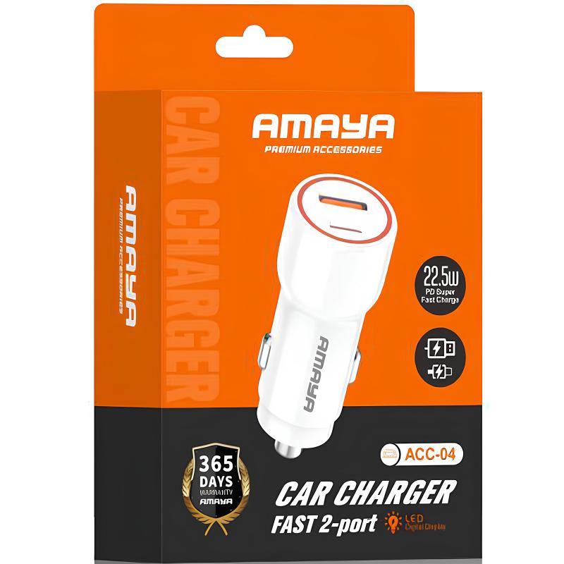 Автомобільний зарядний пристрій Amaya ACC-04 PD22.5W + QC 3.0 total 37.5W (1×USB-A / 1×USB-C) White