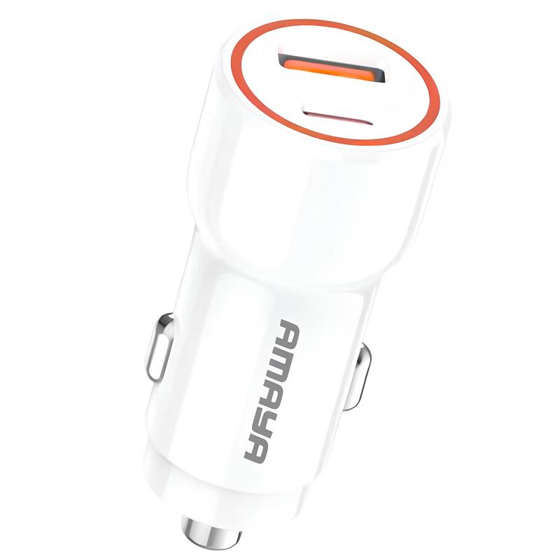 Автомобільний зарядний пристрій Amaya ACC-04 PD22.5W + QC 3.0 total 37.5W (1×USB-A / 1×USB-C) White