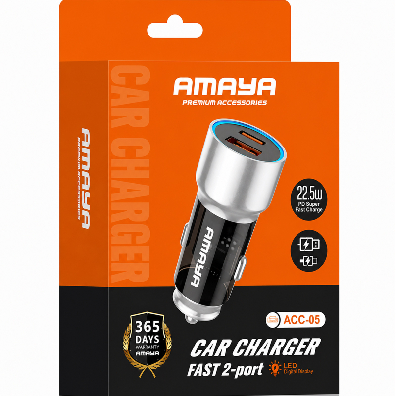 Автомобільний зарядний пристрій Amaya ACC-05 PD22.5W + QC 3.0 total 37.5W (1×USB-A / 1×USB-C) Black