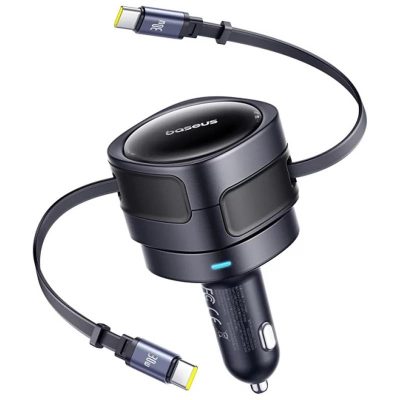 Автомобільний зарядний пристрій Baseus Enjoyment Max PD 60W with retractable cable (2×USB-C) (C00035507121) Cosmic Black