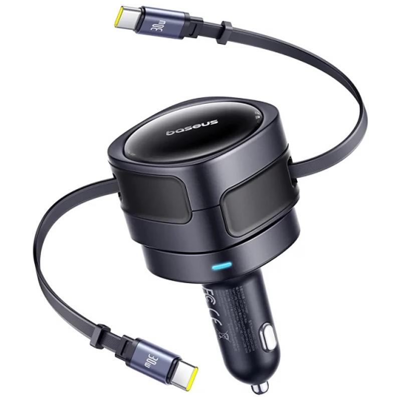 Автомобільний зарядний пристрій Baseus Enjoyment Max PD 60W with retractable cable (2×USB-C) (C00035507121) Cosmic Black