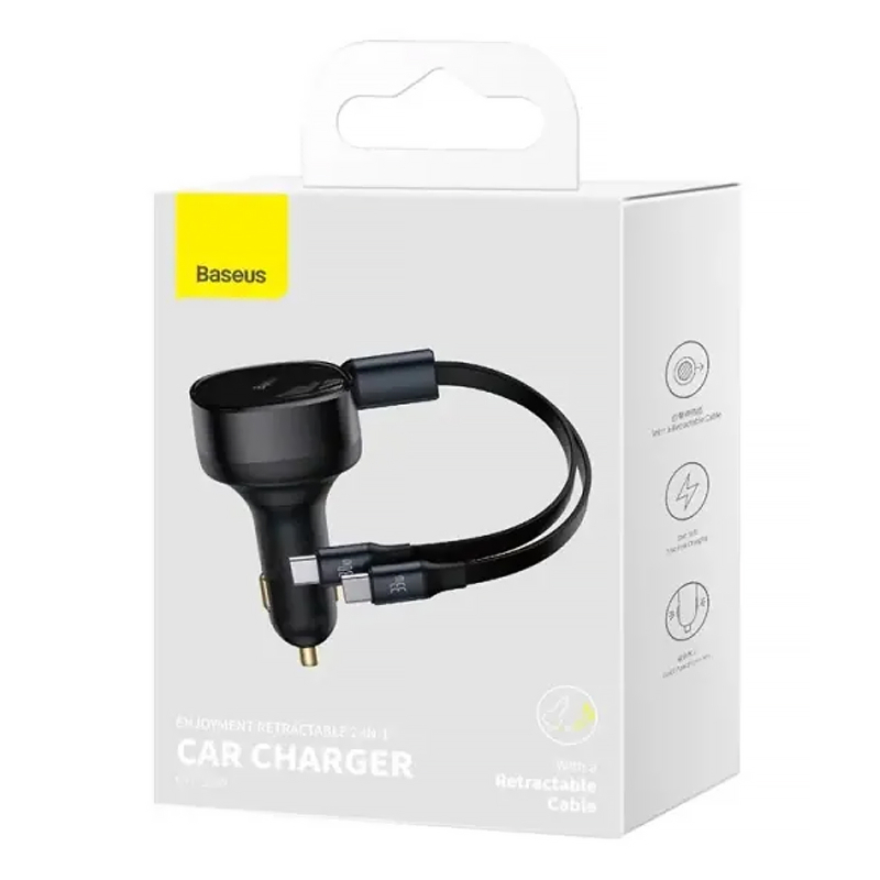 Автомобільний зарядний пристрій Baseus Enjoyment PD 33W with retractable cables (2×USB-C) (C00035500111) Black