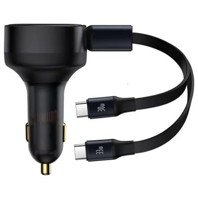 АЗП Baseus Enjoyment PD33W with retractable cables (2USB-C) (C00035500111) Black