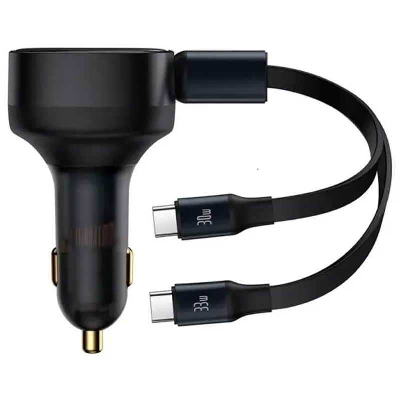 Автомобільний зарядний пристрій Baseus Enjoyment PD 33W with retractable cables (2×USB-C) (C00035500111) Black
