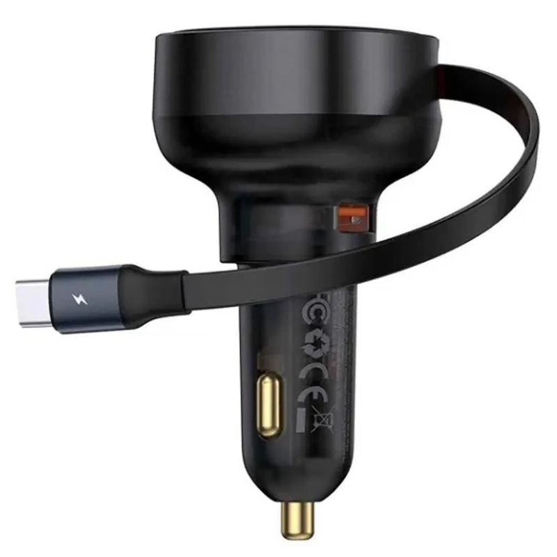 Автомобільний зарядний пристрій Baseus Enjoyment Pro PD 60W with retractable cables (1×USB-A / 1×USB-C/1L) (C00057802111) Cluster Black