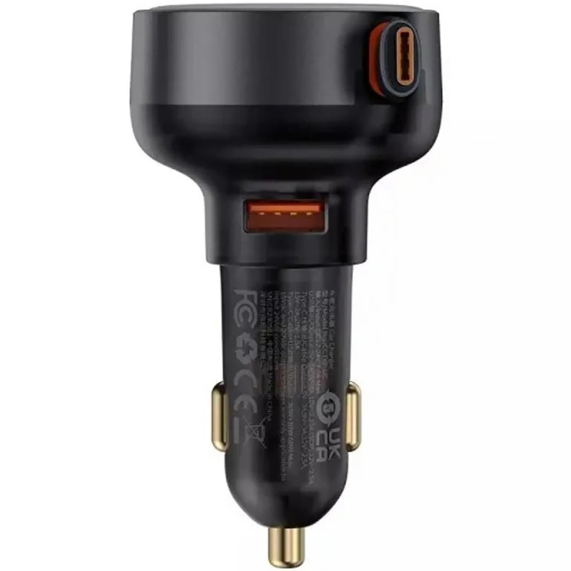 Автомобільний зарядний пристрій Baseus Enjoyment Pro PD 60W with retractable cables (1×USB-A / 1×USB-C/1L) (C00057802111) Cluster Black