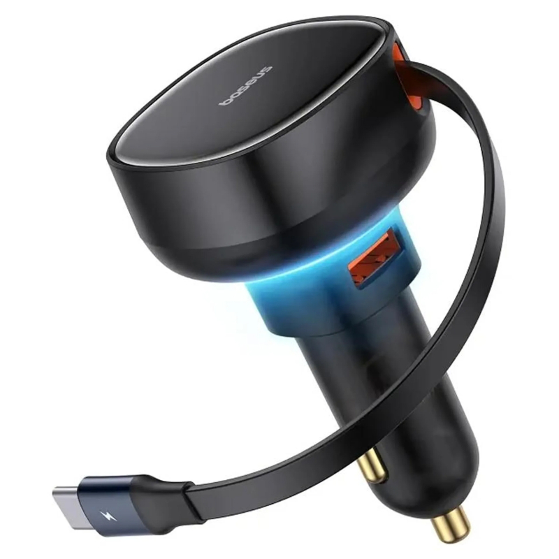 Автомобільний зарядний пристрій Baseus Enjoyment Pro PD 60W with retractable cables (1×USB-A / 1×USB-C/1L) (C00057802111) Cluster Black