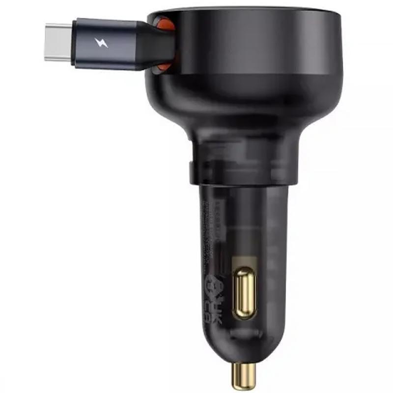 Автомобільний зарядний пристрій Baseus Enjoyment Pro PD 60W + QC 3.0 with retractable cable (1×USB-A / 1×USB-C) (C000578) Cluster Black