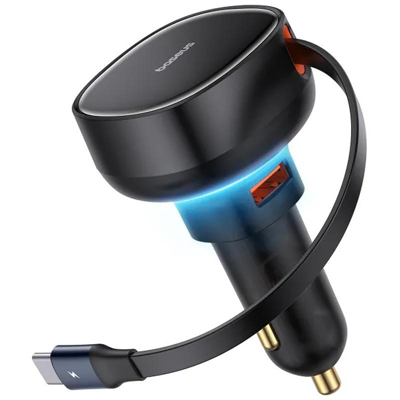 Автомобільний зарядний пристрій Baseus Enjoyment Pro PD 60W + QC 3.0 with retractable cable (1×USB-A / 1×USB-C) (C000578) Cluster Black